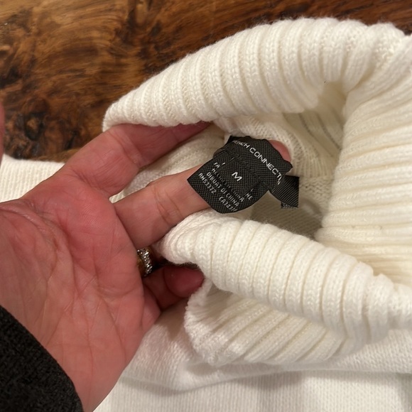 French Connection Babysoft Cropped Puff Sleeve Turtleneck Jumper Sweater White - Picture 5 of 8